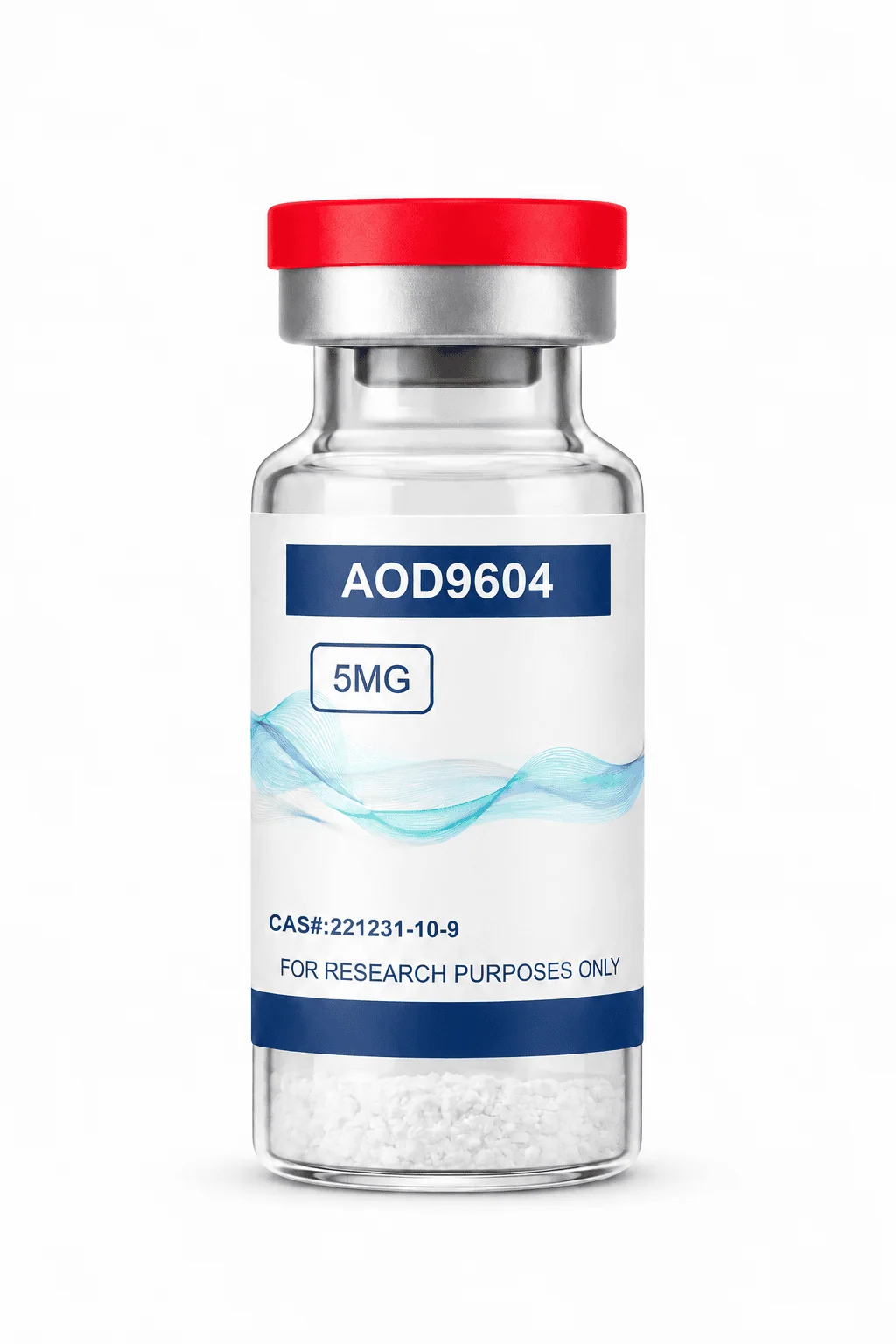 AOD-9604 5MG research peptide vial (red cap), CAS 221231-10-9 — Research Peptides Canada